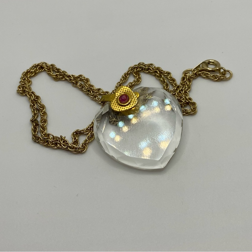 Clear Heart Crystal Pendant With Red Rhinestone And Chain